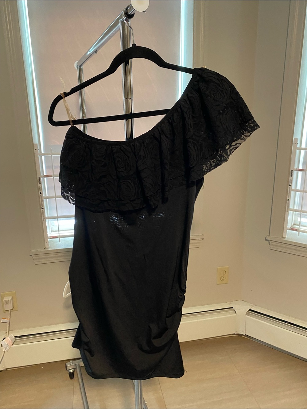 Black One-Shoulder Ruffle Dress - Picture 2 of 11